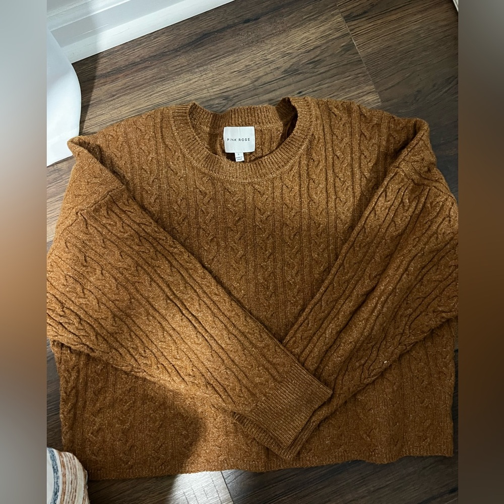 Pink Rose Tan Cable Knit Sweater